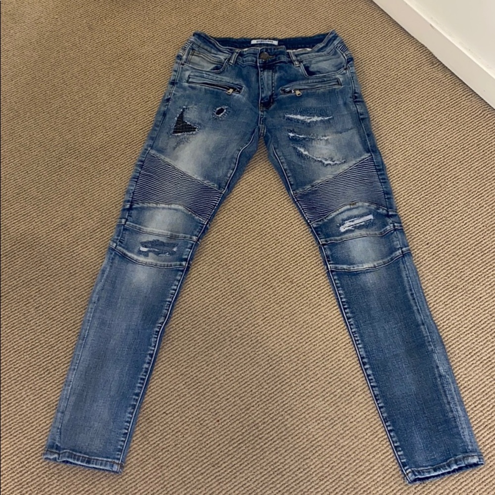 Embellish biker jeans